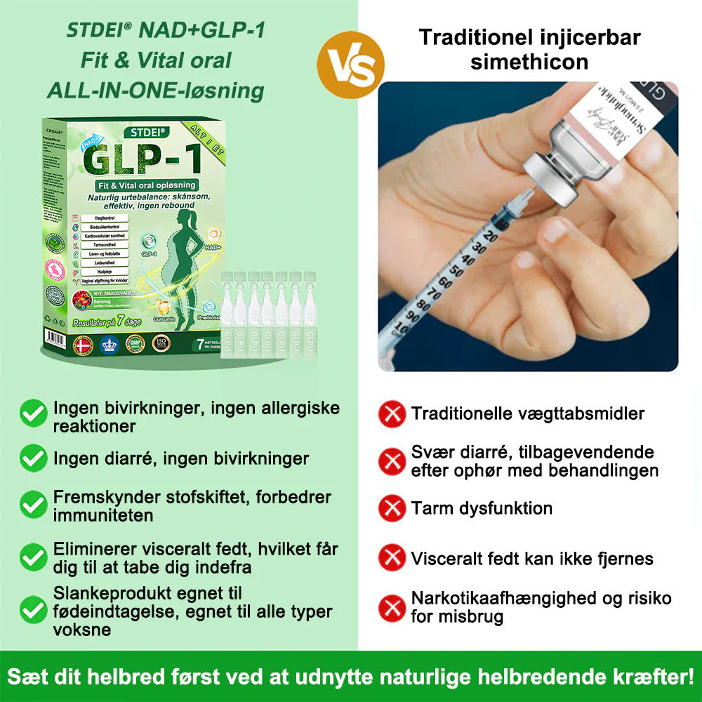 🇩🇰Online butik🌲𝑆𝑇𝐷𝐸𝐼® NAD+ GLP-1 Fit & Vital Oralopløsning (1× dagligt) ✅ Velegnet til overvægt, hjerte-kar-sundhed, diabetes, søvnapnø, tarmhelse, ledsproblemer og andre sundhedsbehov